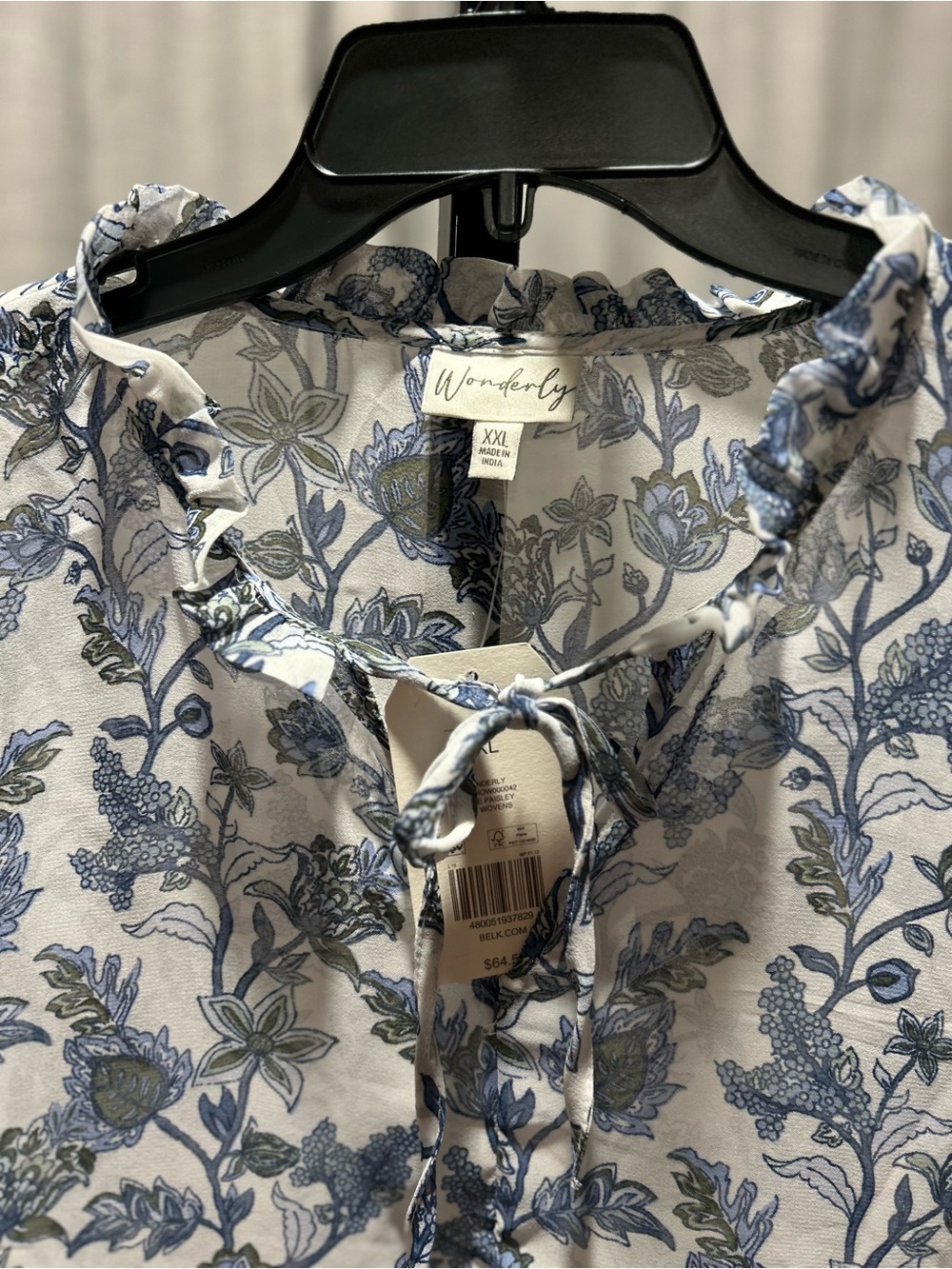 Wonderly Blue Floral Ruffle Tie-Front Blouse - Picture 4 of 6
